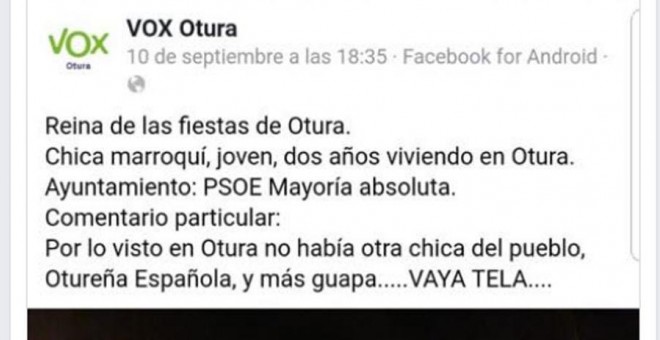 La publicación de Vox de Otura en Facebook.