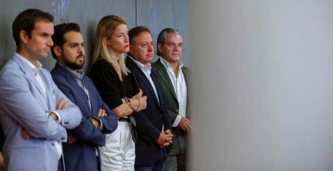 Marcos de Quinto, primero por la derecha en la imagen, junto a  varios compañeros de partido en el Congreso. (EMILIO NARANJO | EFE)