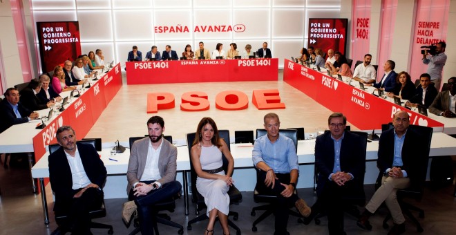 Imagen de la última reunión de la Ejecutiva Federal del PSOE,  para analizar el escenario que se abre con la repetición electoral el próximo 10 de noviembre. EFE/Luca Piergiovanni