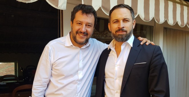 Encuentro entre los líderes de ultraderecha Matteo Salvini y Santiago Abascal en Roma. TWITTER/@Santi_ABASCAL
