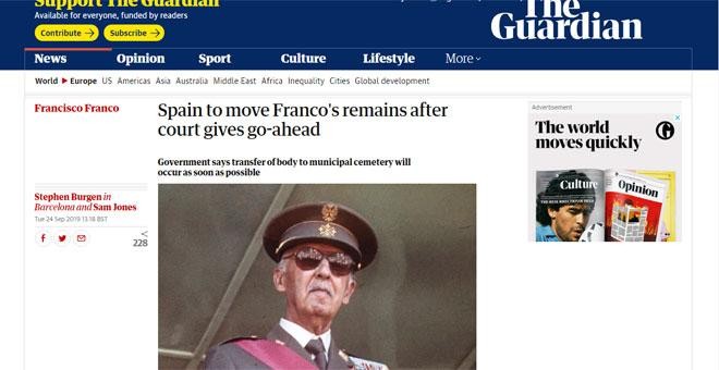 'The Guardian': 'El Gobierno trasladará los restos de Franco tras el visto bueno de la Justicia'