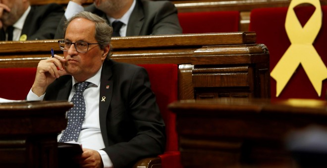 25/09/2019.- El presidente de la Generalitat, Quim Torra, en el Parlament. / EFE - TONI ALBIR