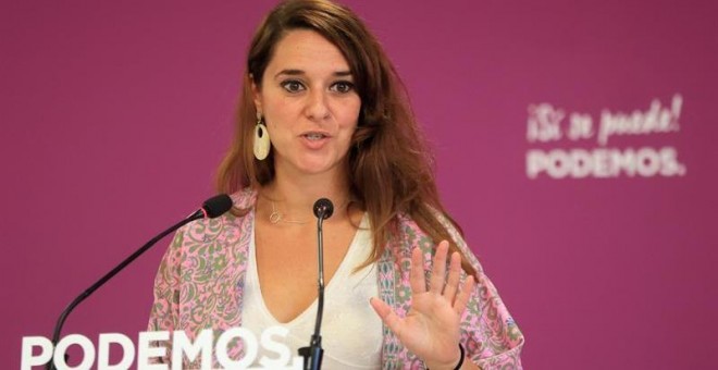 La portavoz de la ejecutiva de Podemos, Noelia Vera, en rueda de prensa / EFE