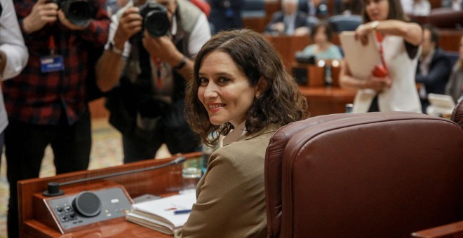 La presidenta de la Comunidad de Madrid, Isabel Díaz Ayuso, en la Asamblea de este miércoles. / Europa Press