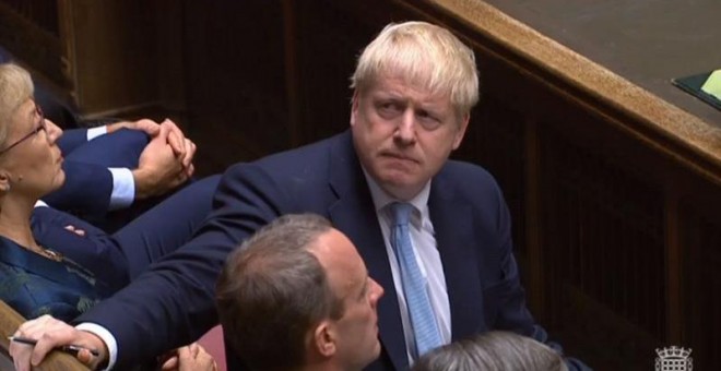 03/10/2019.- Una captura de la grabación del debate de este jueves en el Parlamento británico, en la que aparece Boris Johnson. EFE