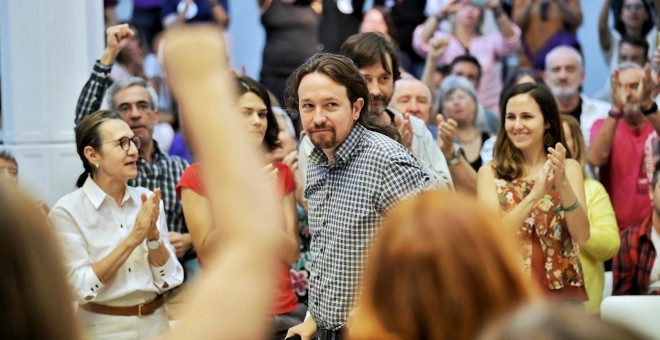 El candidato a la Presidencia del Gobierno por Unidas Podemos, Pablo Iglesias, durante el primer acto de precampaña / Daniel Gago - Podemos