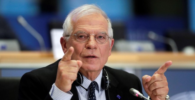 Josep Borrell, durante la audiencia ante la comisión de Asuntos Exteriores del Parlamento Europeo, este lunes en Bruselas (Bélgica). EFE/ Olivier Hoslet