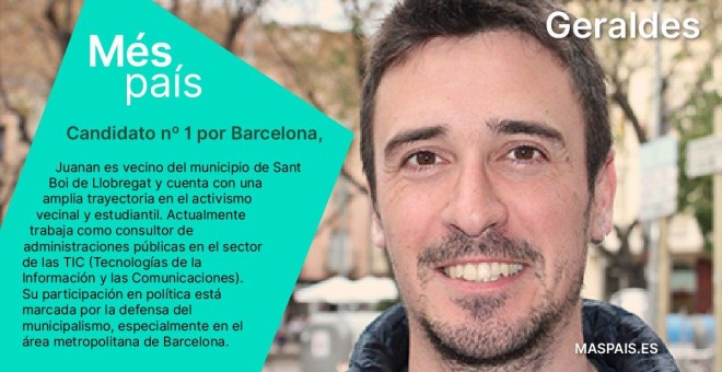 El cabeza de lista de Más País por Barcelona, Juan Antonio Beraldes.