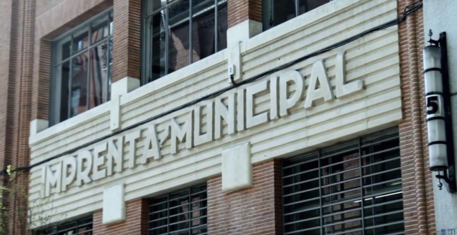 Fachada del edifico de la Imprenta Municipal de Madrid.