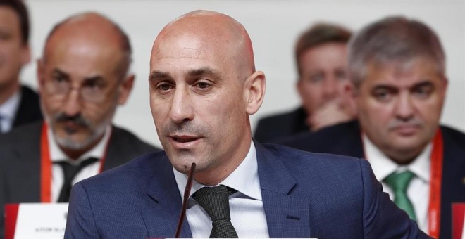 Luis Rubiales, presidente de la RFEF, en la Asamblea General de junio de 2019 en la Ciudad del Fútbol. - RFEF