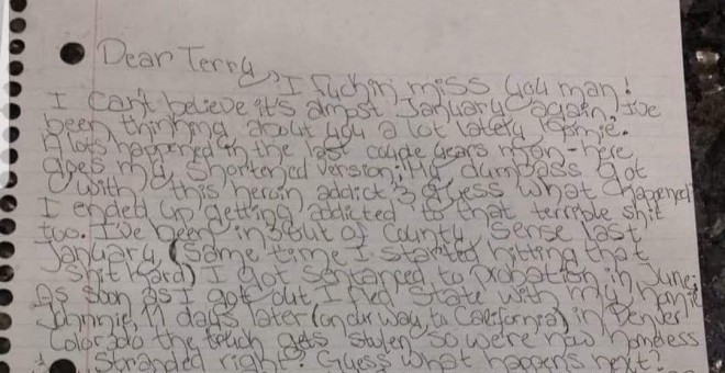 Semanas antes de desaparecer, Zoey escribió esta carta a un amigo relatando su historial de arrestos en varios estados y la batalla cuesta arriba que estaba librando para superar su adicción a las drogas .
