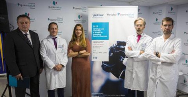 De izquierda a derecha: Jerónimo Vilchez, director del Territorio Sur de Telefónica; Miguel Marcos, director médico del hospital Quirónsalud Málaga; Mercedes Fernández, gerente de Innovación de Telefónica España; Tomás Urda, director gerente del Hospital