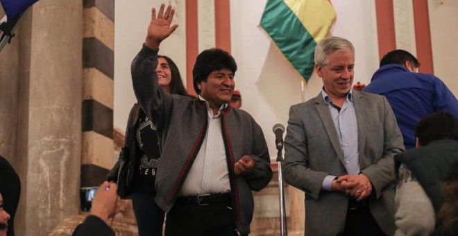 El presidente de Bolivia, Evo Morales, junto al vicepresidente Alvaro Garcia Linera. - EFE