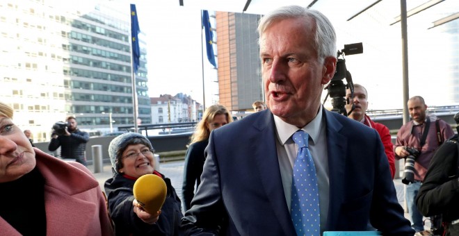 El negociador de la UE para el brexit, Michel Barnier, llegando a la reunión de este lunes. / Reuters