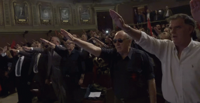 Un momento en el acto de conmemoración de la fundación de Falange el pasado sábado en el Ateneo de Madrid.- YOUTUBE