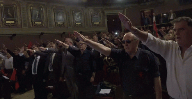 Un momento en el acto de conmemoración de la fundación de Falange el pasado sábado en el Ateneo de Madrid.- YOUTUBE