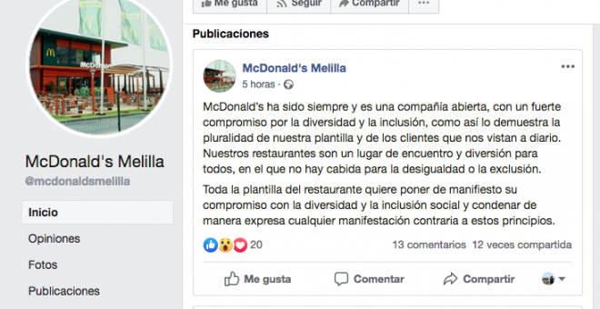 McDonald's publicó el viernes un comunicado en su perfil de Facebook - R.S.