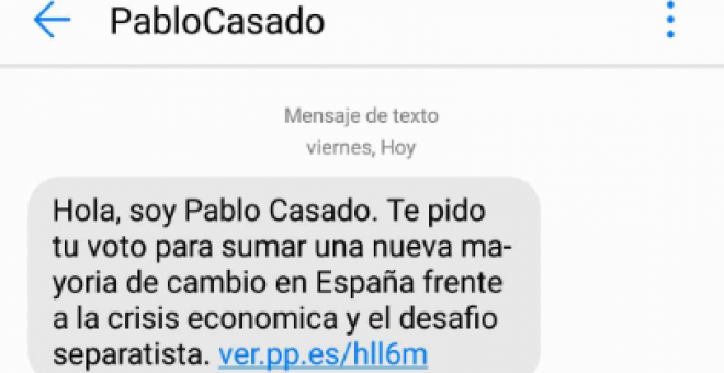 08/11/2019 - Captura del SMS que ha enviado el PP de forma masiva para pedir el voto. / IMAGEN CEDIDA - ANDREA ESTRADA
