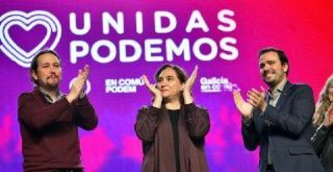 Pablo Iglesias, Ada Colau y Alberto Garzón en el cierre de campaña de Unidas Podemos / Daniel Gago - Podemos