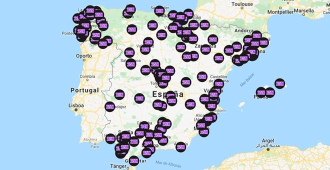 La geografía española se llena de convocatorias por el Día Internacional Contra la Violencia Machista. / Maps