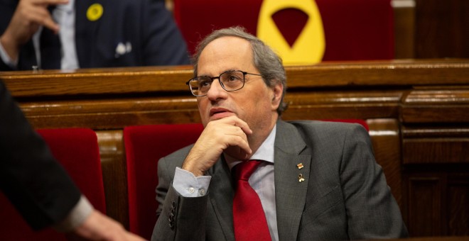 El president de la Generalitat, Quim Torra, durante una sesión plenaria en el Parlament de Catalunya. / Europa Press