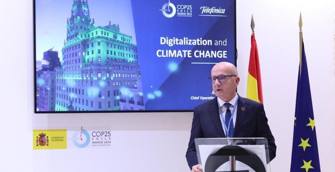 El consejero delegado de Telefónica, Ángel Vilá, durante su intervención en la COP25. E.P.