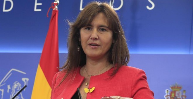 La diputada de Junts per Catalunya Laura Borrás ofrece una rueda de prensa en el Congreso de los Diputados