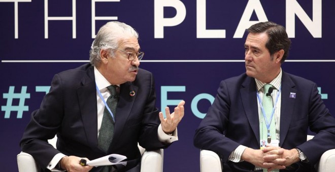 El consejero delegado de Endesa, José Bogas, junto al presidente de CEOE, Antonio Garamendi, durante su itnervención en el panel 'Transición Justa', en la Cumbre del Clima (COP25) en Madrid. E.P./Eduardo Parra