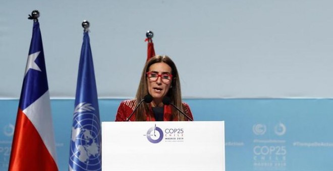 15/12/2019.- La ministra de Medio Ambiente de Chile y presidenta de la COP25, Carolina Schmidt, durante la comparecencia en la Cumbre del Clima de Madrid (COP25) celebrada este domingo en Madrid.La cumbre del clima en Madrid marca un nuevo ciclo de 'mayor