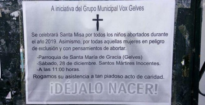 Convocatoria distribuida por el concejal de Gelves para la celebración de una misa 'por todos los niños abortados en 2019./ Twitter