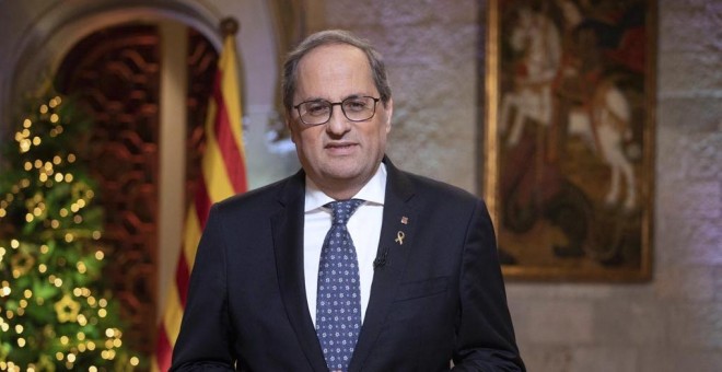 El presidente de la Generalitat, Quim Torra, en su mensaje institucional de Fin de Año. E.P.