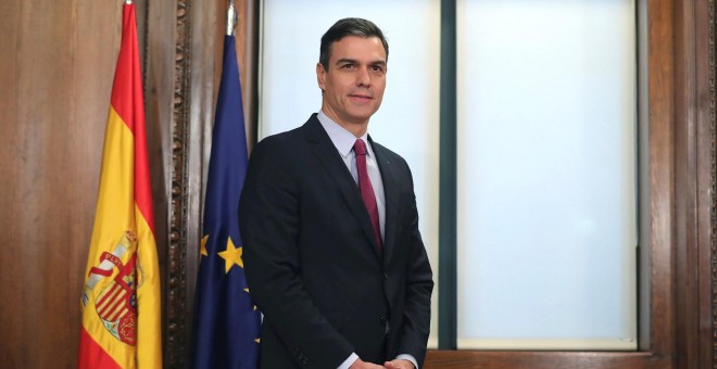 30/12/2019.- El candidato a la investidura, Pedro Sánchez, durante el acto de firma del acuerdo con las principales medidas que tomará el futuro Gobierno de coalición.