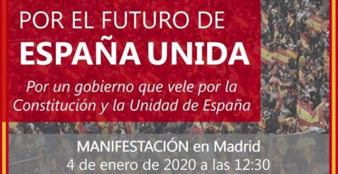 Cartel de la convocatoria 'Por una España Unida' que se celebrará este sábado 4 de enero en Madrid.
