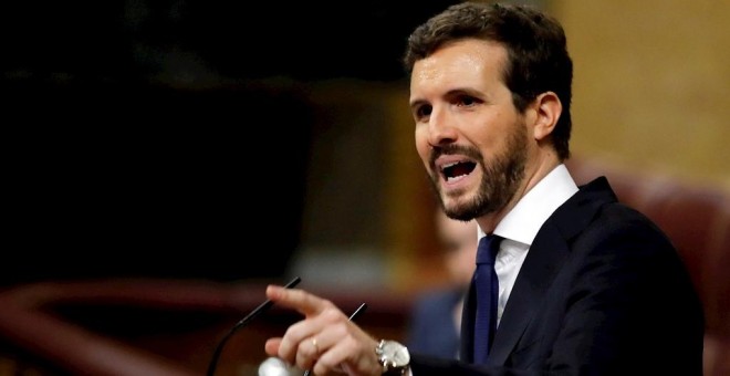 Casado, durante el debate de investidura en el Congreso. EFE/Juan Carlos Hidalgo