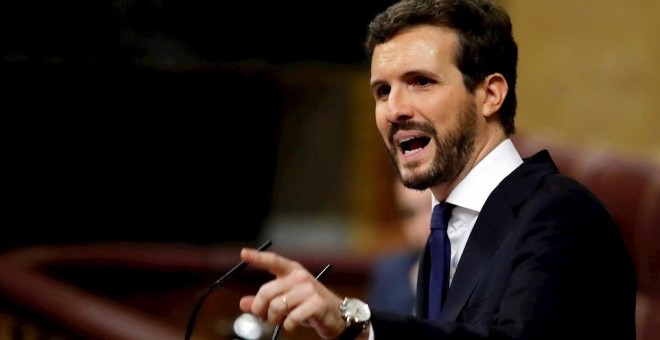 Casado, durante el debate de investidura en el Congreso. EFE/Juan Carlos Hidalgo