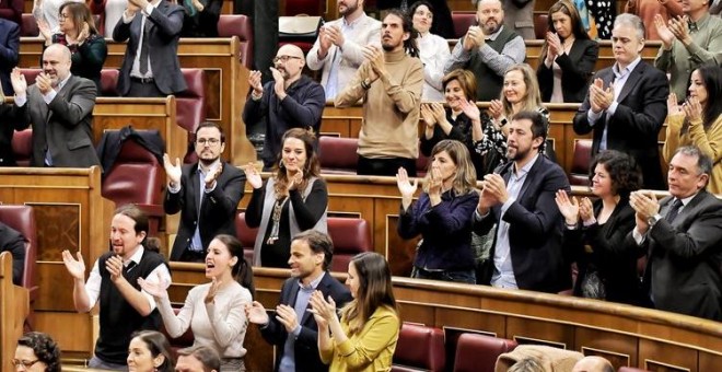 Los diputados de Unidas Podemos durante la investidura de Pedro Sánchez. / Daniel Gago - Podemos