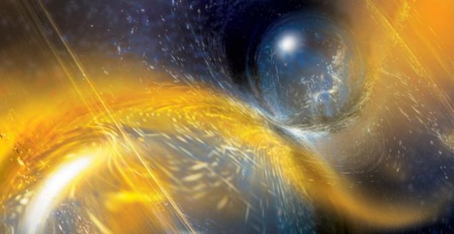 Ilustración de dos estrellas de neutrones en colisión. / National Science Foundation / LIGO / Sonoma State University / A. Simonnet