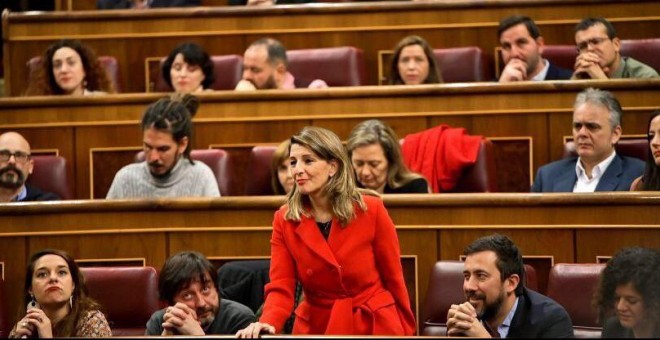 La futura ministra de Trabajo y diputada de Galicia, Yolanda Díaz, durante la investidura de Pedro Sánchez. / Unidas Podemos
