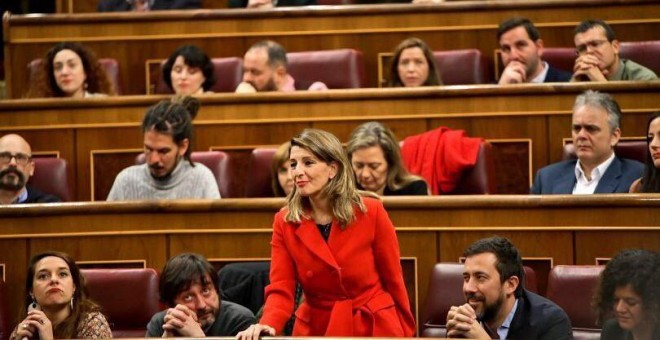 La futura ministra de Trabajo y diputada de Galicia, Yolanda Díaz, durante la investidura de Pedro Sánchez. / Unidas Podemos