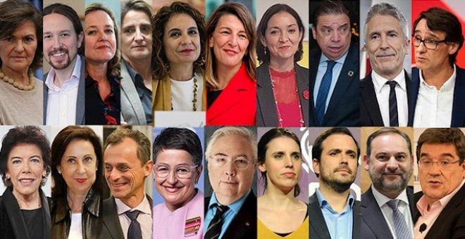 Ministros del Gobierno PSOE y Unidas Podemos que se conocen hasta ahora. / EUROPA PRESS