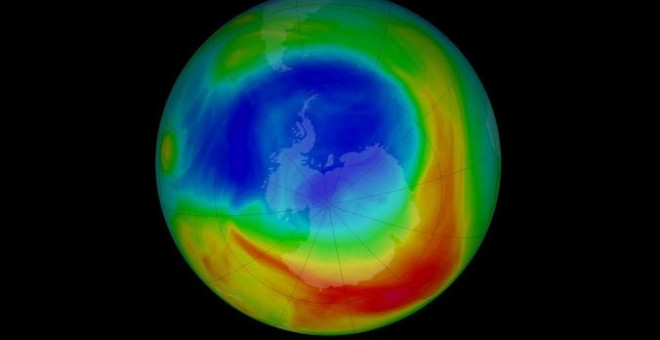 El agujero de la capa de ozono durante su máxima extensión de 2019, el 8 de septiembre./ NASA
