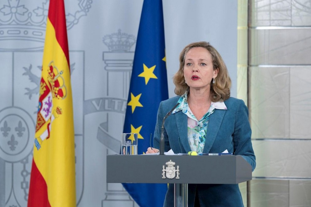 La vicepresidenta de Asunto Económicos, Nadia Calviño, en rueda de Prensa./ EFE/MONCLOA/Borja Puig de la Bellacasa