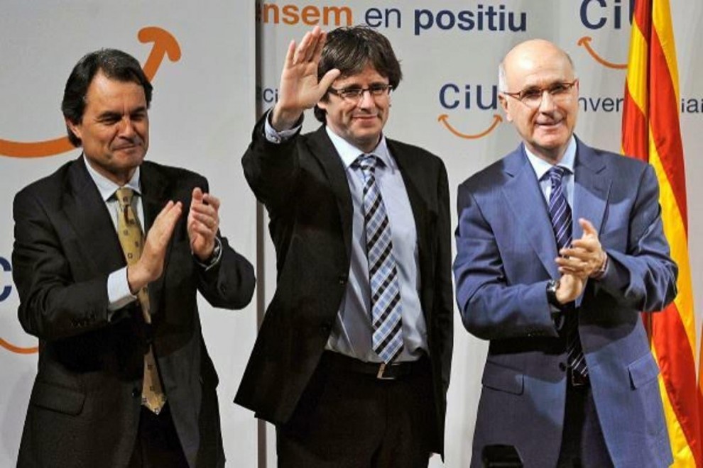Fotografía de archivo de Artur Mas, Carles Puigdemont y Josep Antoni Duran Lleida durante un mitin en Girona. - EFE