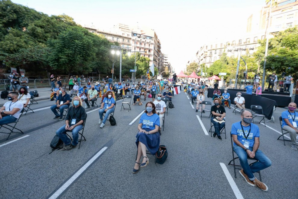 Imatge de l'acte central de la mobilització de l'ANC per aquest 11 de setembre de 2020, celebrat a la plaça Letamendi de Barcelona. ANC