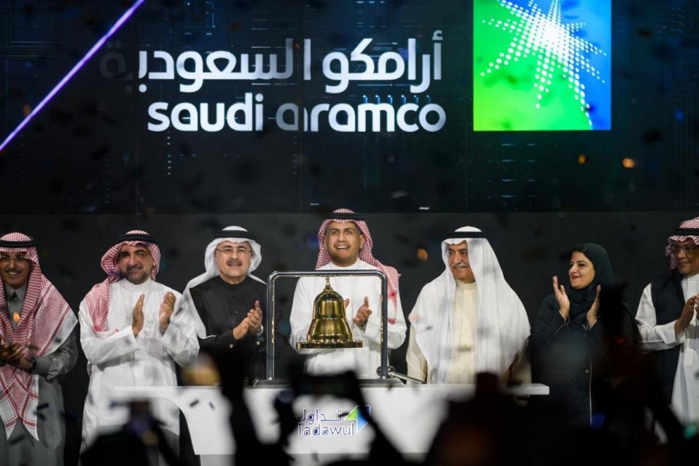 Directivos de la petrolera estatal saudí Aramco, en la ceremonia de salida a Bolsa. E.P.