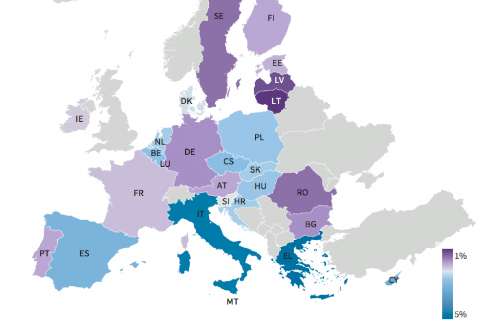 Mapa brecha de género en el empleo en la UE