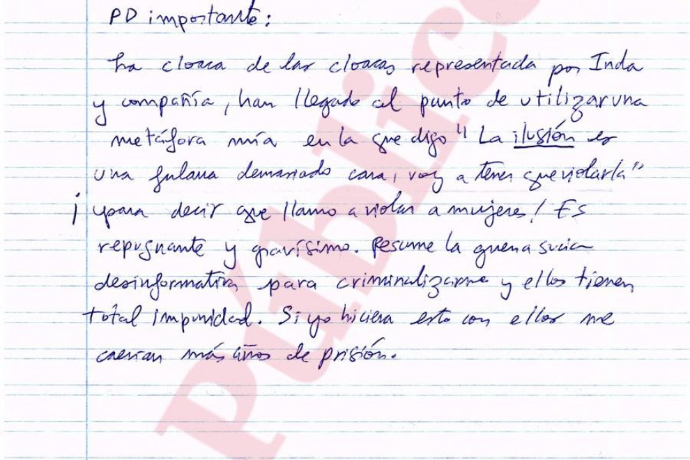 Cuartilla con las respuestas enviadas por Pablo Hasél desde prisión.