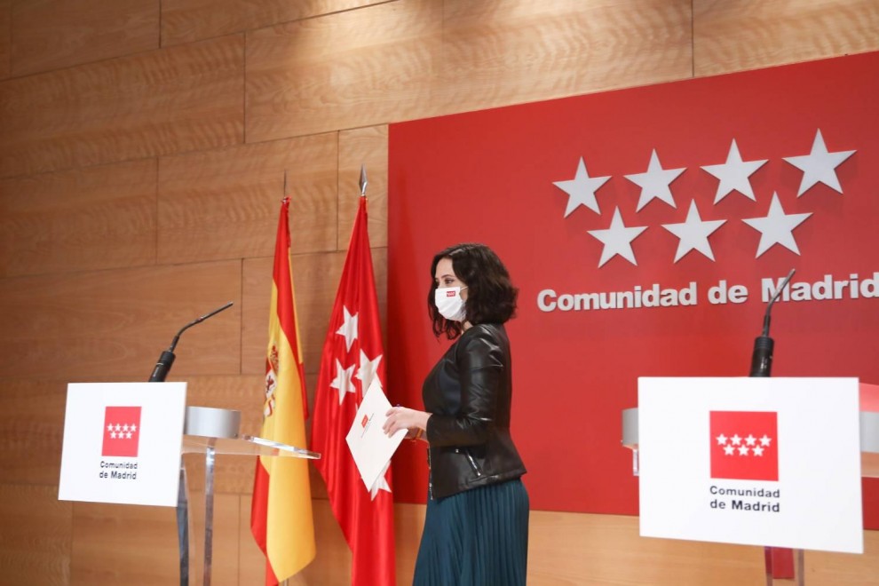 La presidenta de la Comunidad de Madrid y candidata a la reelección, Isabel Díaz Ayuso, durante una rueda de prensa tras la reunión del Consejo de Gobierno, a 7 de abril de 2021.
