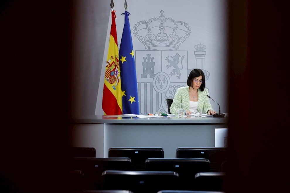 La ministra de Sanidad, Carolina Darias, en rueda de prensa el pasado 5 de abril tras el Consejo Interterritorial de Salud en Madrid.