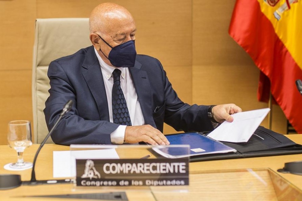 El exjefe de Asuntos Internos de la Policía Nacional Marcelino Martín-Blas, durante su comparecencia en la Comisión Kitchen, en el Congreso de los Diputados. E.P./A.Martínez Vélez/POOL